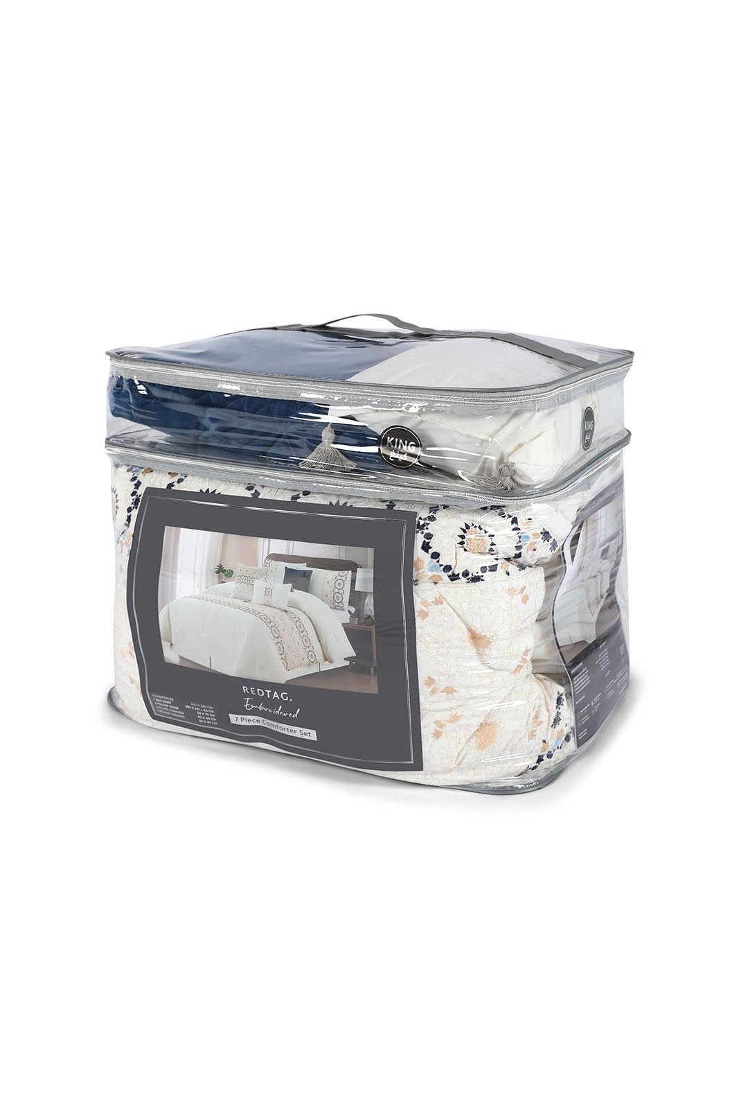 Redtag-Ivory-7-Piece-Embroidery-Comforter-Set-(King-Size)-Category:Comforters,-Colour:Ivory,-Deals:New-In,-Dept:Home,-Euphoric,-Filter:Home-Bedroom,-HMW-BED-Comforters,-New-In-HMW-BED,-Non-Sale,-Section:Homewares,-W22O-Home-Bedroom-