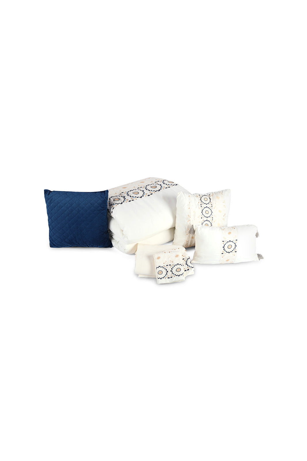 Redtag-Ivory-7-Piece-Embroidery-Comforter-Set-(King-Size)-Category:Comforters,-Colour:Ivory,-Deals:New-In,-Dept:Home,-Euphoric,-Filter:Home-Bedroom,-HMW-BED-Comforters,-New-In-HMW-BED,-Non-Sale,-Section:Homewares,-W22O-Home-Bedroom-