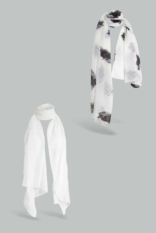 Redtag-Multicolour-Solid-And-Printed-Set-Of-2-Scarf-Category:Scarves,-Colour:Assorted,-Filter:Women's-Accessories,-New-In,-New-In-Women-ACC,-Non-Sale,-Section:Women,-W22O,-Women-Scarves-Women-