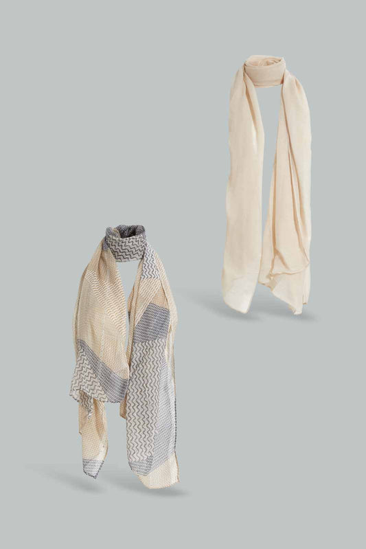 Redtag-Multicolour-Solid-And-Printed-Set-Of-2-Scarf-Category:Scarves,-Colour:Assorted,-Filter:Women's-Accessories,-New-In,-New-In-Women-ACC,-Non-Sale,-Section:Women,-W22O,-Women-Scarves-Women-