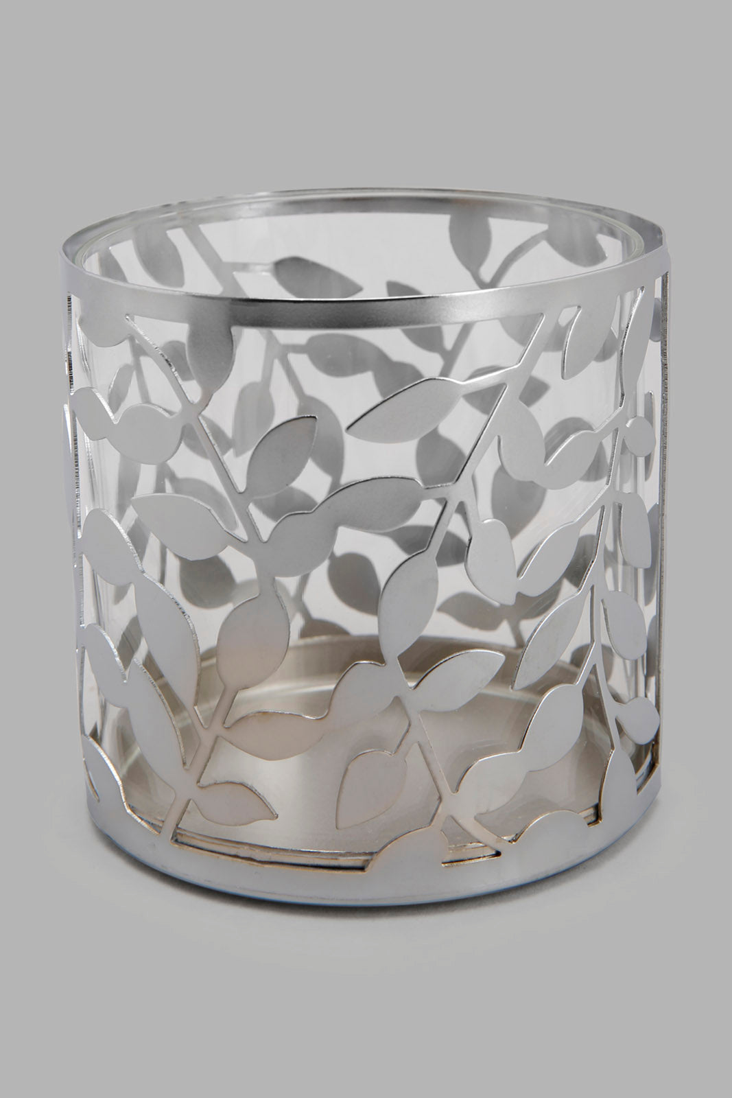 Redtag-Silver-Pattern-Metal-And-Glass-Candle-Holder-Category:Candles-&-Fragrances,-Colour:Silver,-Deals:New-In,-Elsa,-Filter:Home-Decor,-HMW-HOM-Decorative-Accessories,-New-In-HMW-HOM,-Non-Sale,-Section:Homewares,-W22O-Home-Decor-