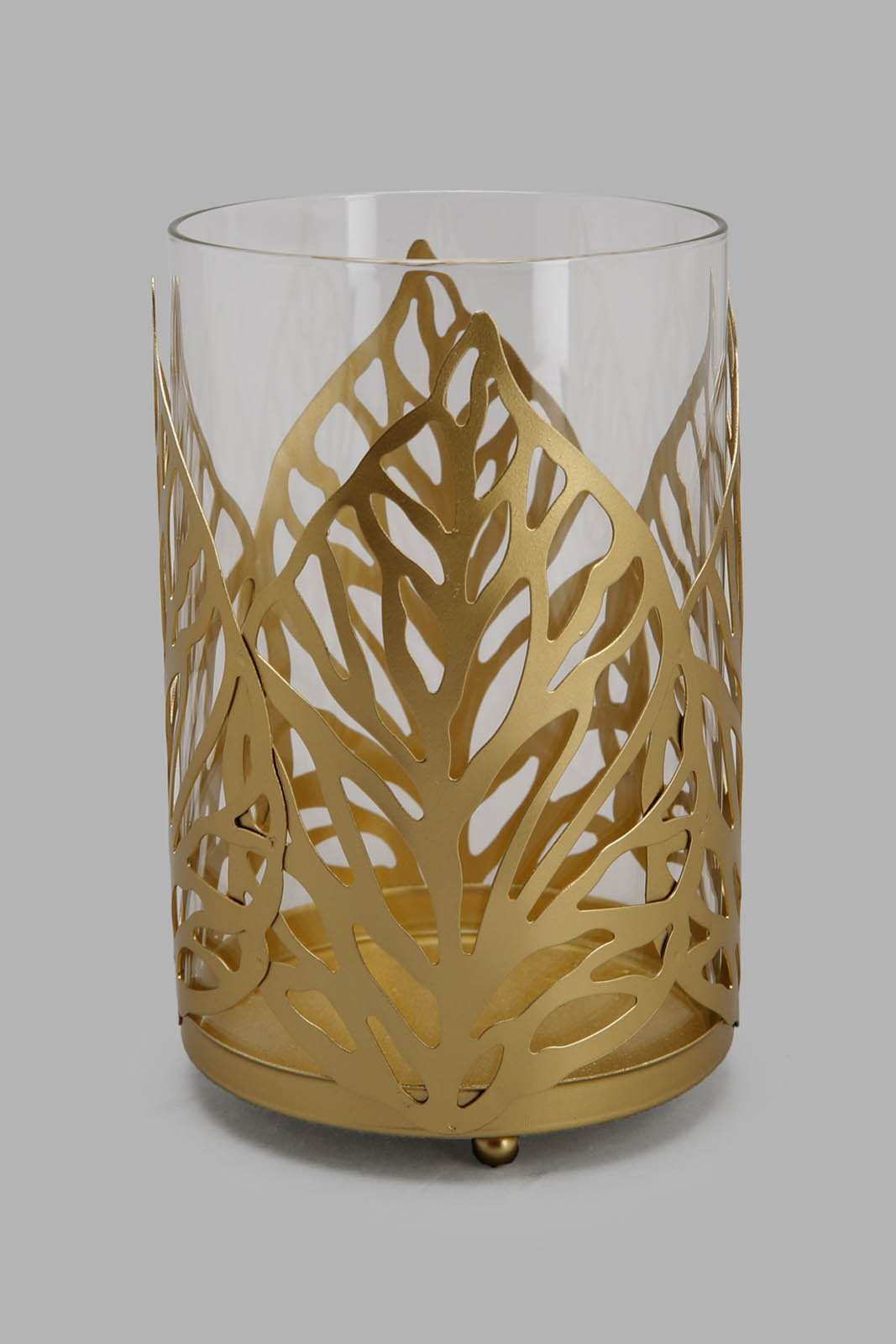 Redtag-Gold-Leaf-Metal-And-Glass-Candle-Holder-Category:Candles-&-Fragrances,-Colour:Gold,-Deals:New-In,-Filter:Home-Decor,-HMW-HOM-Decorative-Accessories,-New-In-HMW-HOM,-Non-Sale,-Section:Homewares,-W22O-Home-Decor-