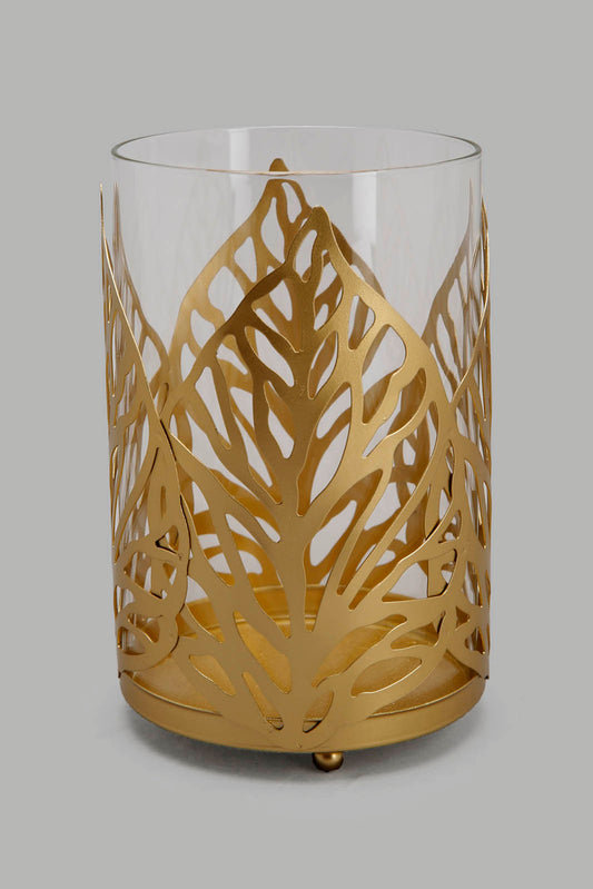 Redtag-Gold-Leaf-Metal-And-Glass-Candle-Holder-Category:Candles-&-Fragrances,-Colour:Gold,-Deals:New-In,-Filter:Home-Decor,-HMW-HOM-Decorative-Accessories,-New-In-HMW-HOM,-Non-Sale,-Section:Homewares,-W22O-Home-Decor-