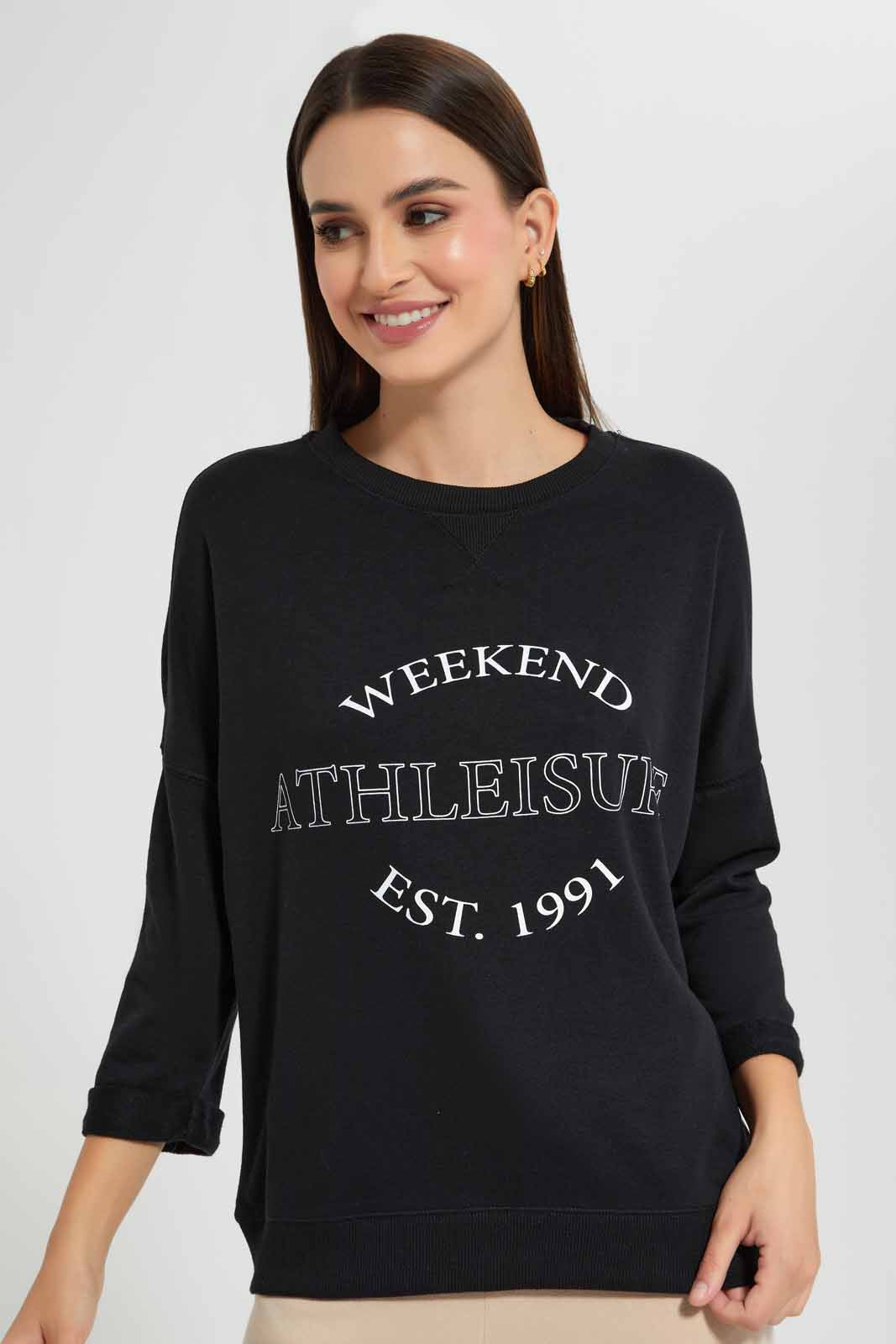 Redtag-Black-Graphic-Crew-Neck-Sweatshirt-Category:Sweatshirts,-Colour:Black,-Deals:New-In,-Filter:Women's-Clothing,-New-In-Women,-Non-Sale,-S22D,-Section:Women,-Women-Sweatshirts-Women's-