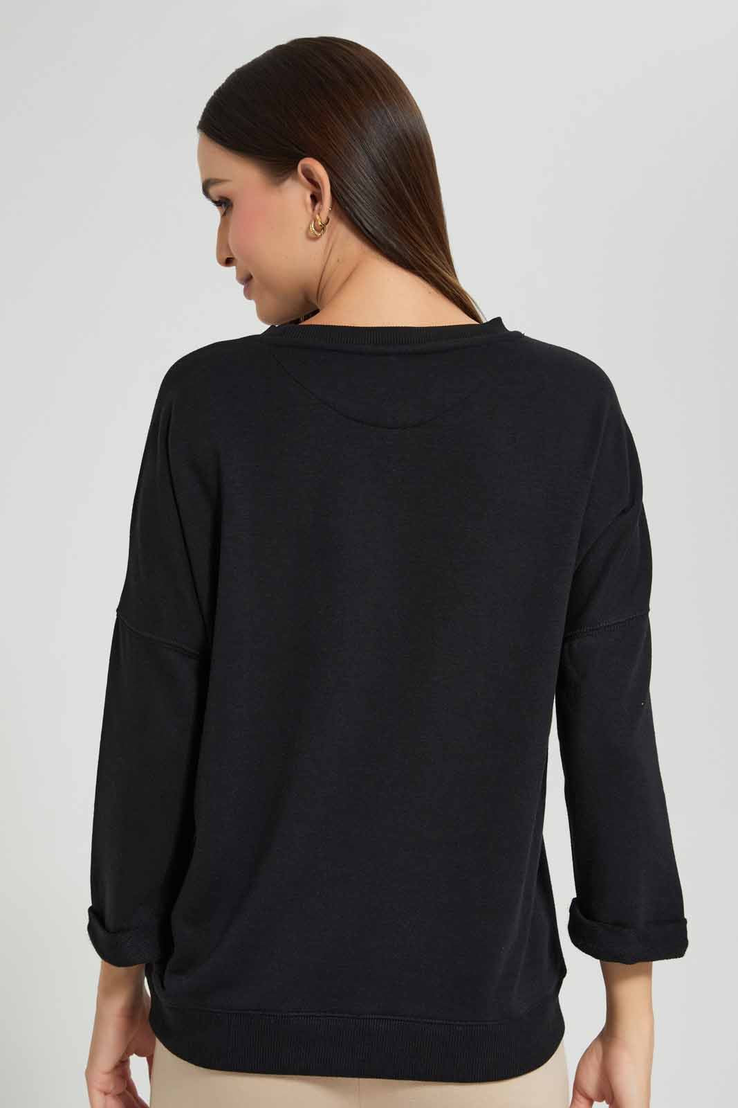Redtag-Black-Graphic-Crew-Neck-Sweatshirt-Category:Sweatshirts,-Colour:Black,-Deals:New-In,-Filter:Women's-Clothing,-New-In-Women,-Non-Sale,-S22D,-Section:Women,-Women-Sweatshirts-Women's-