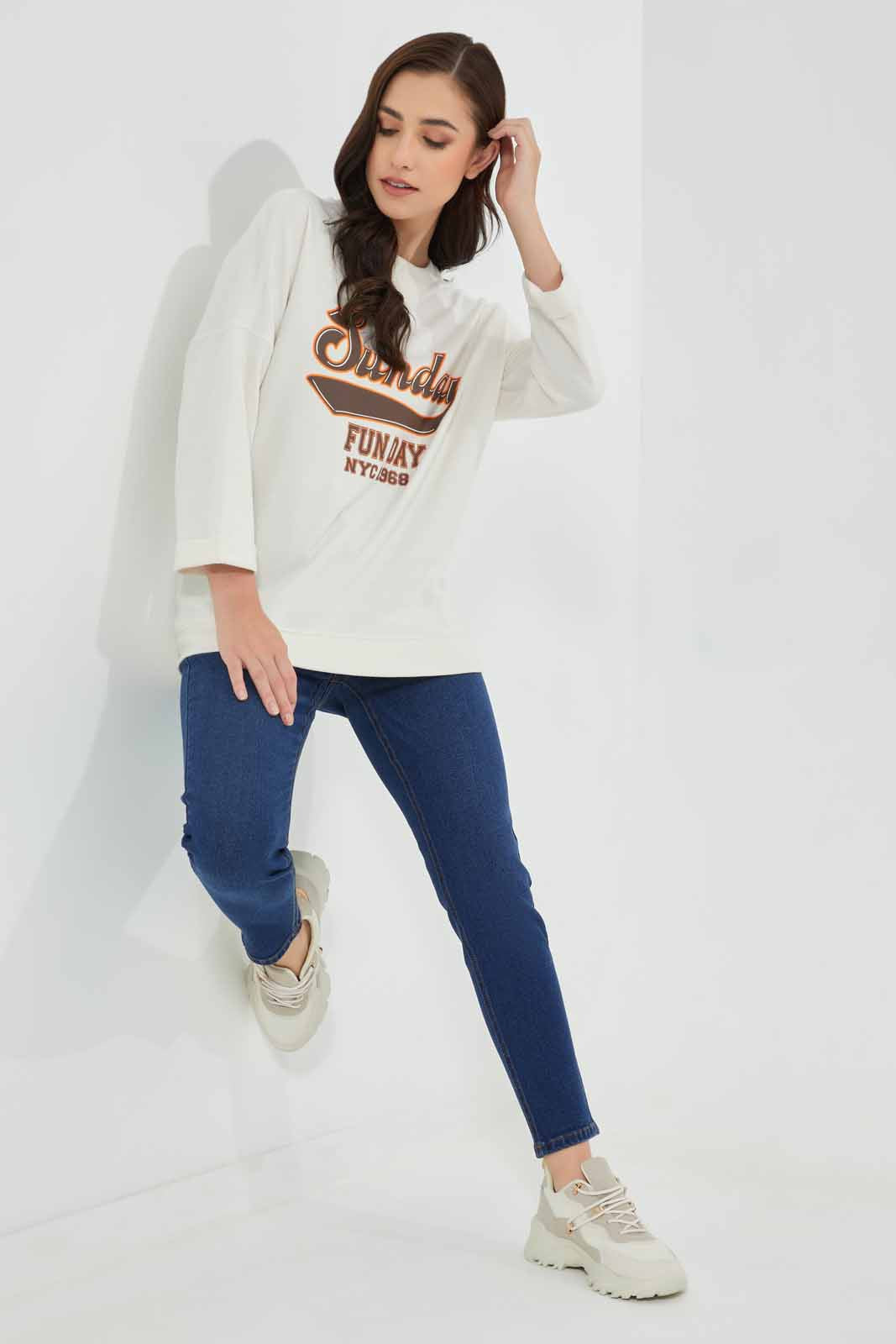 Redtag-Ivory-Graphic-Crew-Neck-Sweatshirt-Category:Sweatshirts,-Colour:Ivory,-Deals:New-In,-Filter:Women's-Clothing,-New-In-Women,-Non-Sale,-S22D,-Section:Women,-Women-Sweatshirts-Women's-
