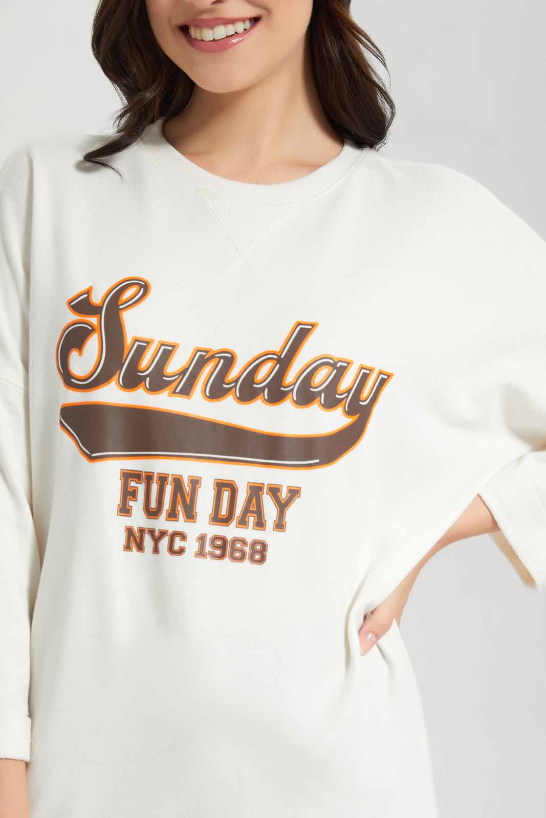 Redtag-Ivory-Graphic-Crew-Neck-Sweatshirt-Category:Sweatshirts,-Colour:Ivory,-Deals:New-In,-Filter:Women's-Clothing,-New-In-Women,-Non-Sale,-S22D,-Section:Women,-Women-Sweatshirts-Women's-
