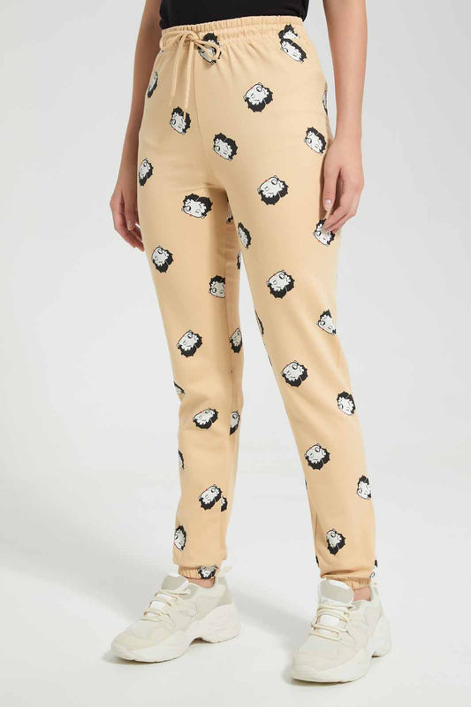 Redtag-Beige-Betty-Boop-Print-Active-Pant-Category:Joggers,-Colour:Beige,-Deals:New-In,-Filter:Women's-Clothing,-New-In-Women,-Non-Sale,-S22D,-Section:Women,-Women-Joggers-Women's-