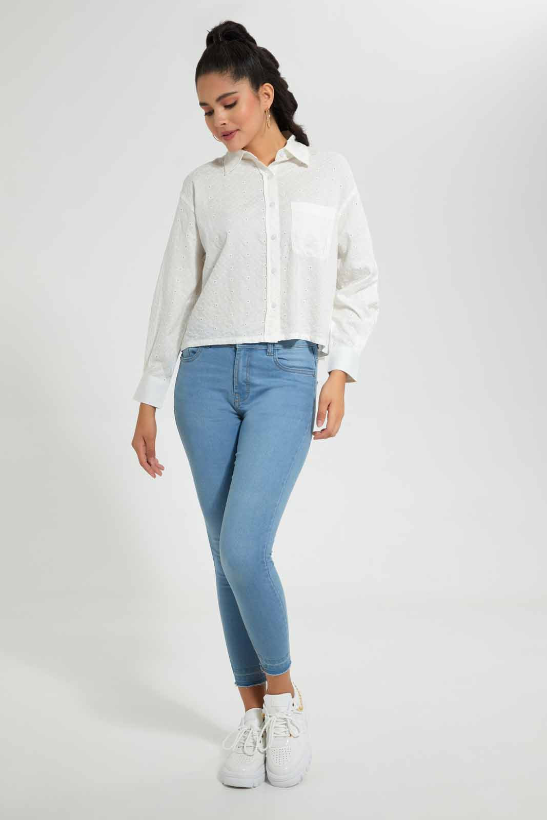 Redtag-White-Schiffily-Embroidered-Shirt-Casual-Shirts-Women's-