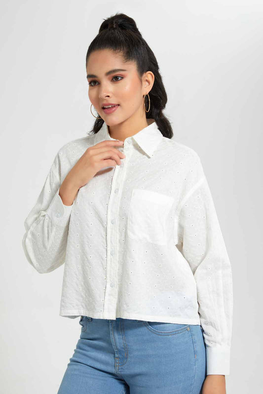 Redtag-White-Schiffily-Embroidered-Shirt-Casual-Shirts-Women's-