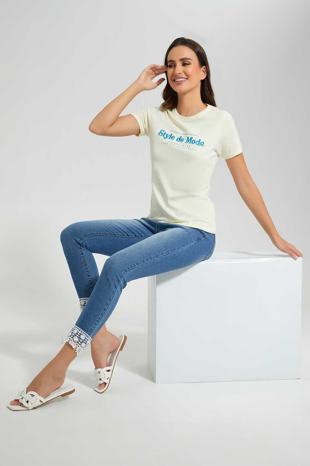 Redtag-Yellow-T-Shirt-Category:T-Shirts,-Colour:Yellow,-Deals:New-In,-Filter:Women's-Clothing,-LDC,-LDC-T-Shirts,-New-In-LDC,-Non-Sale,-Section:Women,-TBL,-W22O-Women's-