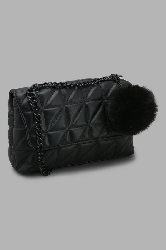 Redtag-Black-Quilted-Embellished-Cross-Body-Bag-Category:Bags,-Colour:Black,-Filter:Women's-Accessories,-New-In,-New-In-Women-ACC,-Non-Sale,-S22C,-Section:Women,-Women-Bags-Women-