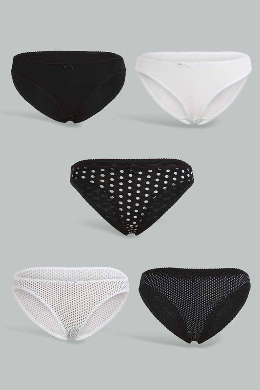 Redtag-Assorted-Print/Plain-Bikini-Briefs-(5-Pack)-365,-Category:Briefs,-Colour:Assorted,-Deals:New-In,-Filter:Women's-Clothing,-New-In-Women-APL,-Non-Sale,-Section:Women,-Women-Briefs--