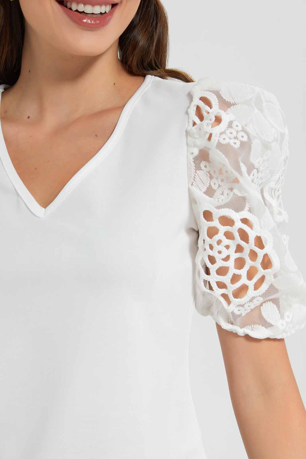 Redtag-Ivory-Top-With-Embroidered-Lace-Sleeves-Category:Tops,-Colour:Ivory,-Filter:Women's-Clothing,-New-In,-New-In-Women,-Non-Sale,-S22D,-Section:Women,-Women-Tops-Women's-