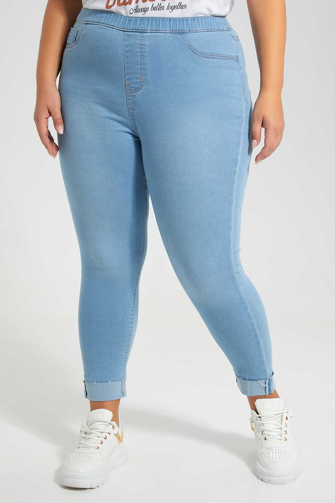 Redtag-Light-Wash-Jegging-With-Folded-Hem-Category:Jeggings,-Colour:Light-Wash,-Deals:New-In,-Filter:Plus-Size,-LDP-Jeggings,-New-In-LDP,-Non-Sale,-S22D,-Section:Women,-TBL-Women's-
