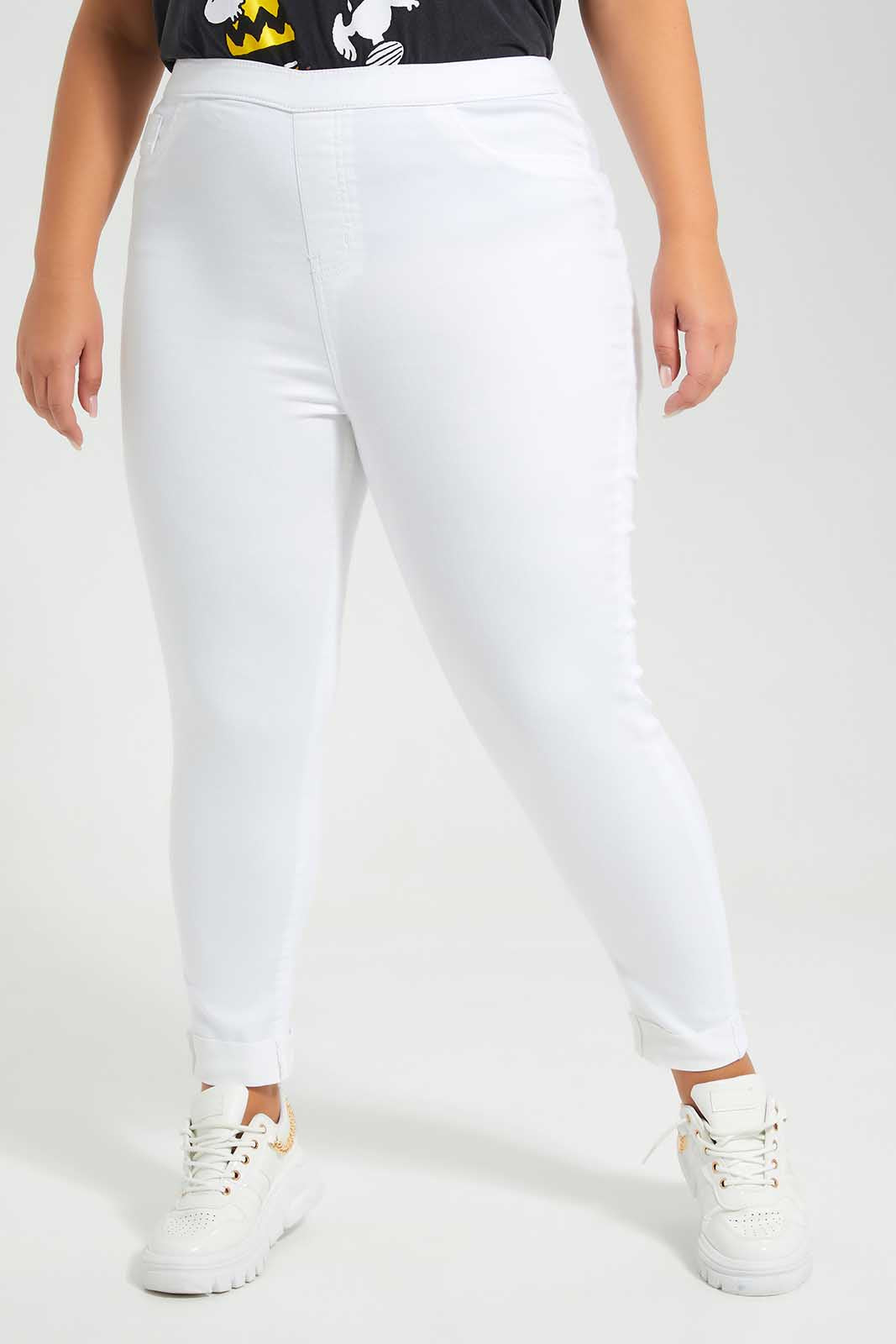 Redtag-White-Jegging-With-Folded-Hem-Category:Jeggings,-Colour:White,-Deals:New-In,-Filter:Plus-Size,-LDP-Jeggings,-New-In-LDP,-Non-Sale,-S22D,-Section:Women,-TBL-Women's-
