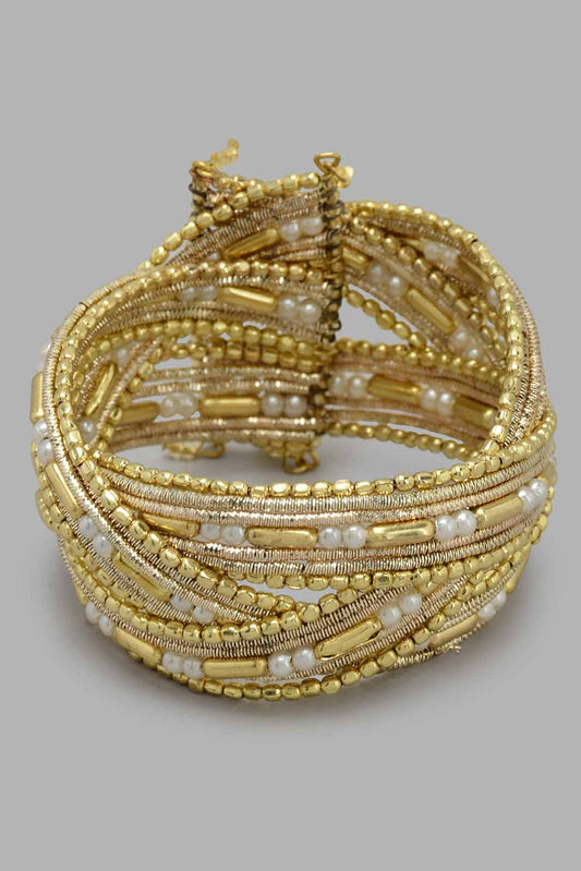 Redtag-Gold-Pearl-Embellished-Cuff-Category:Jewellery,-Colour:Gold,-Filter:Women's-Accessories,-New-In,-New-In-Women-ACC,-Non-Sale,-S22C,-Section:Women,-Women-Jewellery-Women-