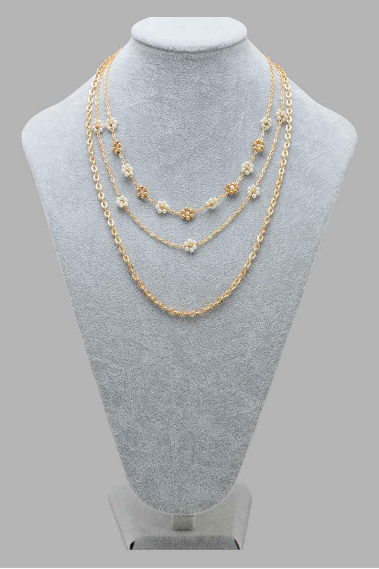 Redtag-Gold--Pearl-multilayered-Necklace-Category:Jewellery,-Colour:Gold,-Filter:Women's-Accessories,-LEC-Jewellery,-New-In,-New-In-Women-ACC,-Non-Sale,-S22C,-Section:Women-Women-