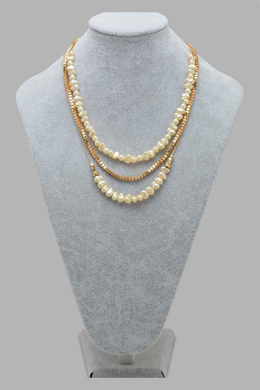 Redtag-Gold--Pearl-multilayered-Necklace-Category:Jewellery,-Colour:Gold,-Filter:Women's-Accessories,-LEC-Jewellery,-New-In,-New-In-Women-ACC,-Non-Sale,-S22C,-Section:Women-Women-