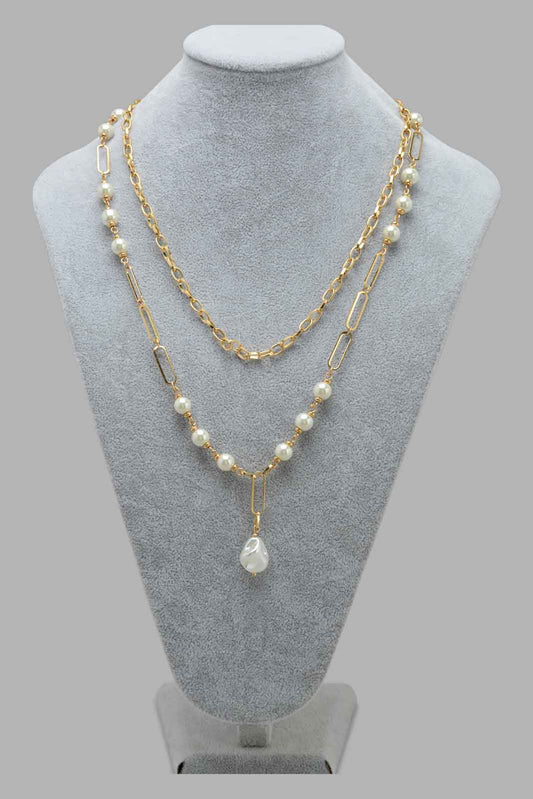 Redtag-Gold--Pearl-multilayered-Necklace-Category:Jewellery,-Colour:Gold,-Filter:Women's-Accessories,-LEC-Jewellery,-New-In,-New-In-Women-ACC,-Non-Sale,-S22C,-Section:Women-Women-