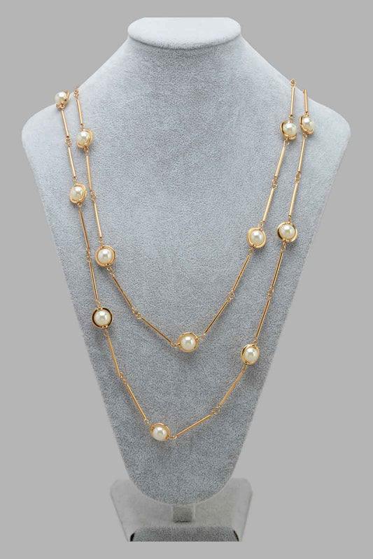 Redtag-Gold--Pearl-multilayered-Necklace-Category:Jewellery,-Colour:Gold,-Filter:Women's-Accessories,-LEC-Jewellery,-New-In,-New-In-Women-ACC,-Non-Sale,-S22C,-Section:Women-Women-