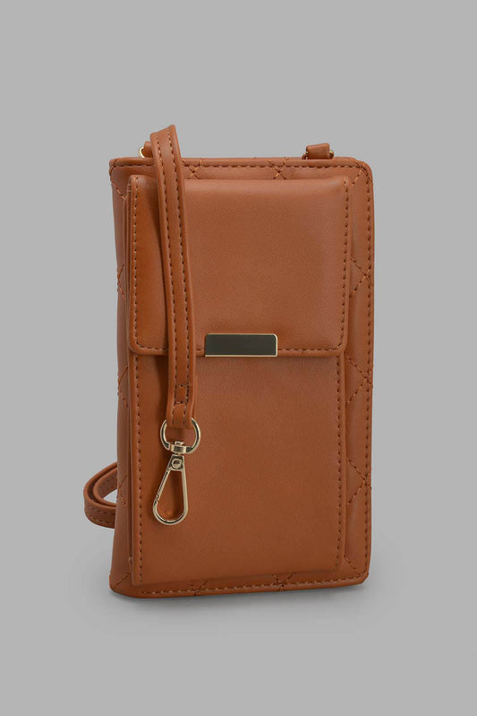 Redtag-Tan-Quilted-Mobile-Purse-Category:Bags,-Colour:Tan,-Filter:Women's-Accessories,-New-In,-New-In-Women-ACC,-Non-Sale,-S22C,-Section:Women,-Women-Bags-Women-