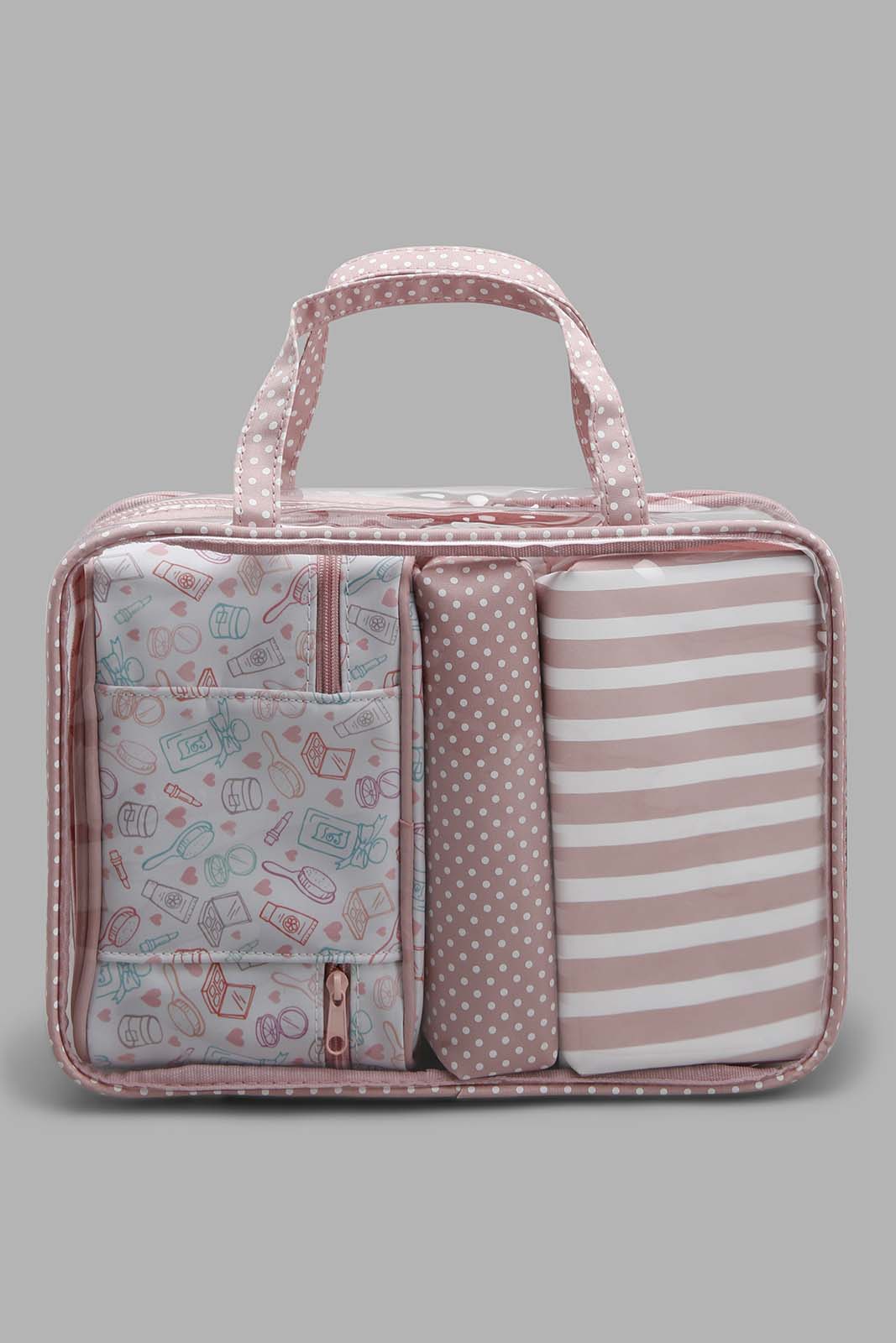 Redtag-Grey-And-White-Floral-Printed-Cosmetic-Pouches-Category:Cosmetics,-Colour:Grey,-Filter:Women's-Accessories,-New-In,-New-In-Women-ACC,-Non-Sale,-Section:Women,-W22O,-Women-Cosmetics-Women-
