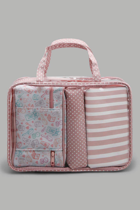 Redtag-Grey-And-White-Floral-Printed-Cosmetic-Pouches-Category:Cosmetics,-Colour:Grey,-Filter:Women's-Accessories,-New-In,-New-In-Women-ACC,-Non-Sale,-Section:Women,-W22O,-Women-Cosmetics-Women-