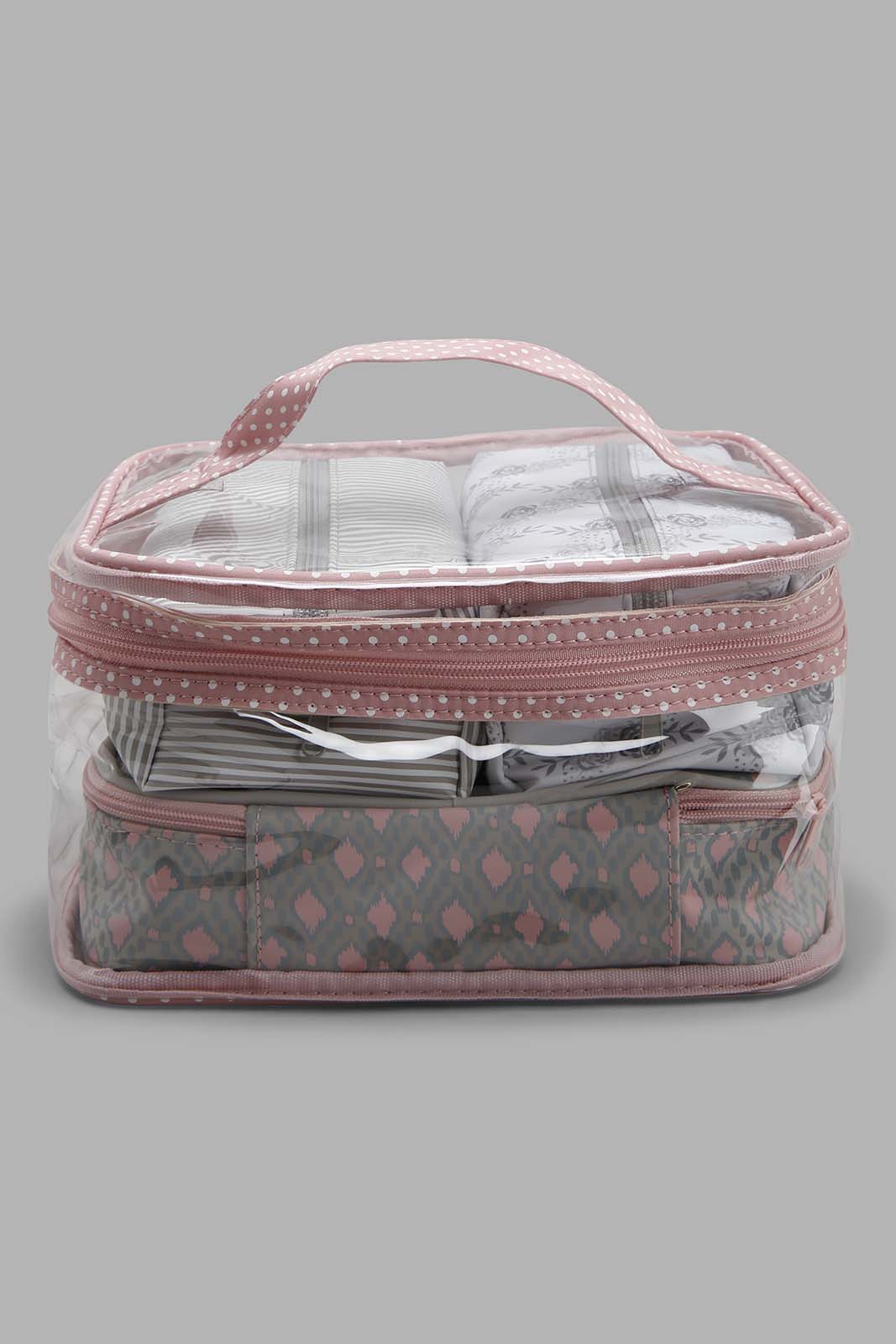 Redtag-Pink-And-White-Polka-Printed-Cosmetic-Pouches-Category:Cosmetics,-Colour:Pink,-Filter:Women's-Accessories,-New-In,-New-In-Women-ACC,-Non-Sale,-Section:Women,-W22O,-Women-Cosmetics-Women-