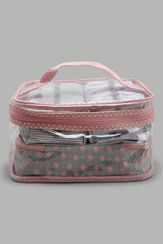 Redtag-Pink-And-White-Polka-Printed-Cosmetic-Pouches-Category:Cosmetics,-Colour:Pink,-Filter:Women's-Accessories,-New-In,-New-In-Women-ACC,-Non-Sale,-Section:Women,-W22O,-Women-Cosmetics-Women-