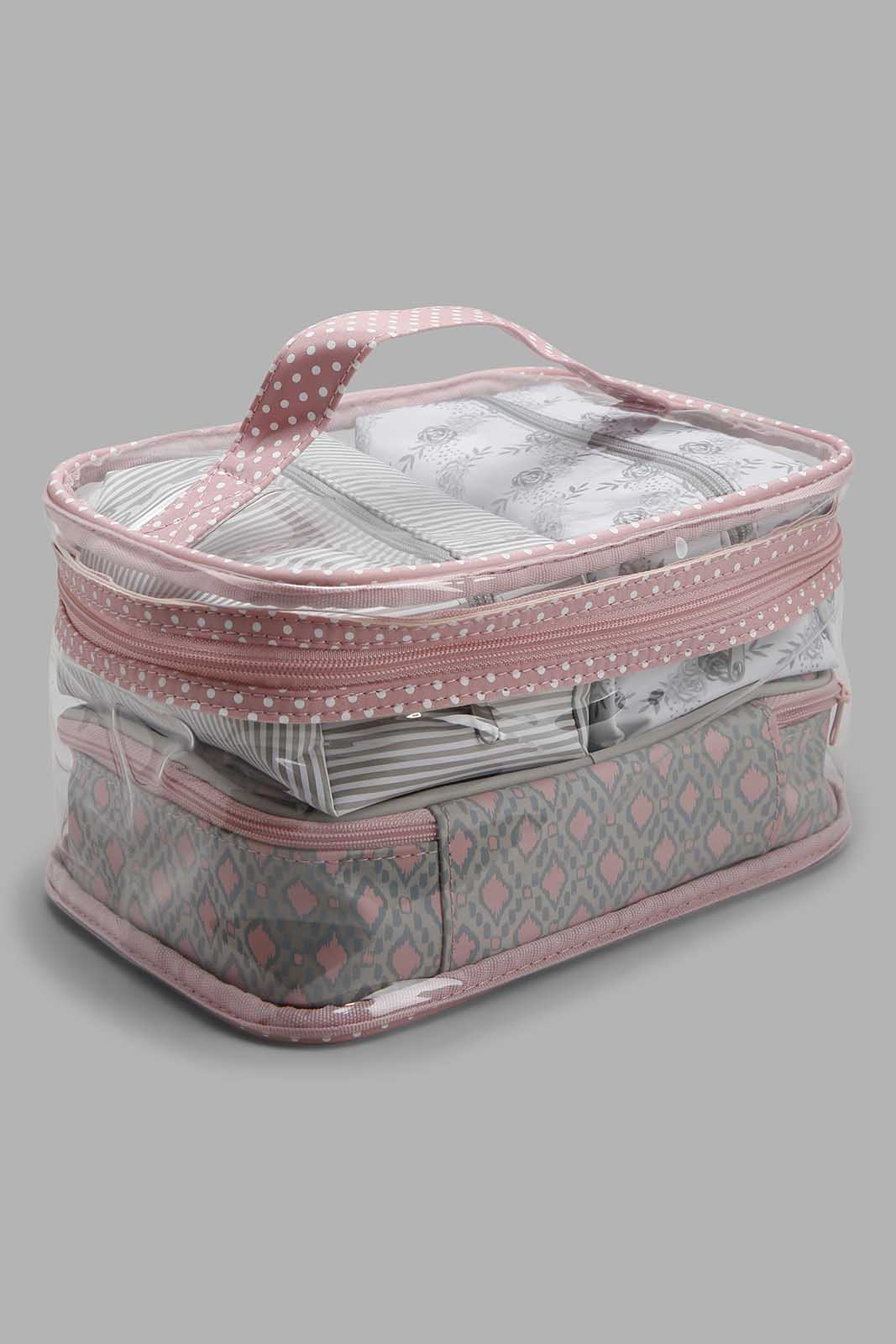 Redtag-Pink-And-White-Polka-Printed-Cosmetic-Pouches-Category:Cosmetics,-Colour:Pink,-Filter:Women's-Accessories,-New-In,-New-In-Women-ACC,-Non-Sale,-Section:Women,-W22O,-Women-Cosmetics-Women-