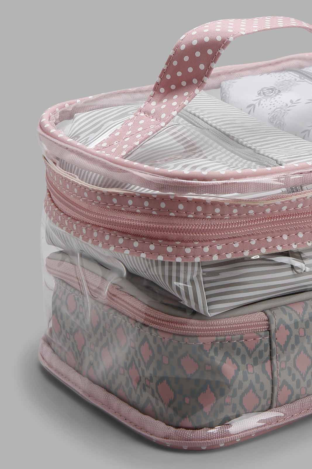 Redtag-Pink-And-White-Polka-Printed-Cosmetic-Pouches-Category:Cosmetics,-Colour:Pink,-Filter:Women's-Accessories,-New-In,-New-In-Women-ACC,-Non-Sale,-Section:Women,-W22O,-Women-Cosmetics-Women-