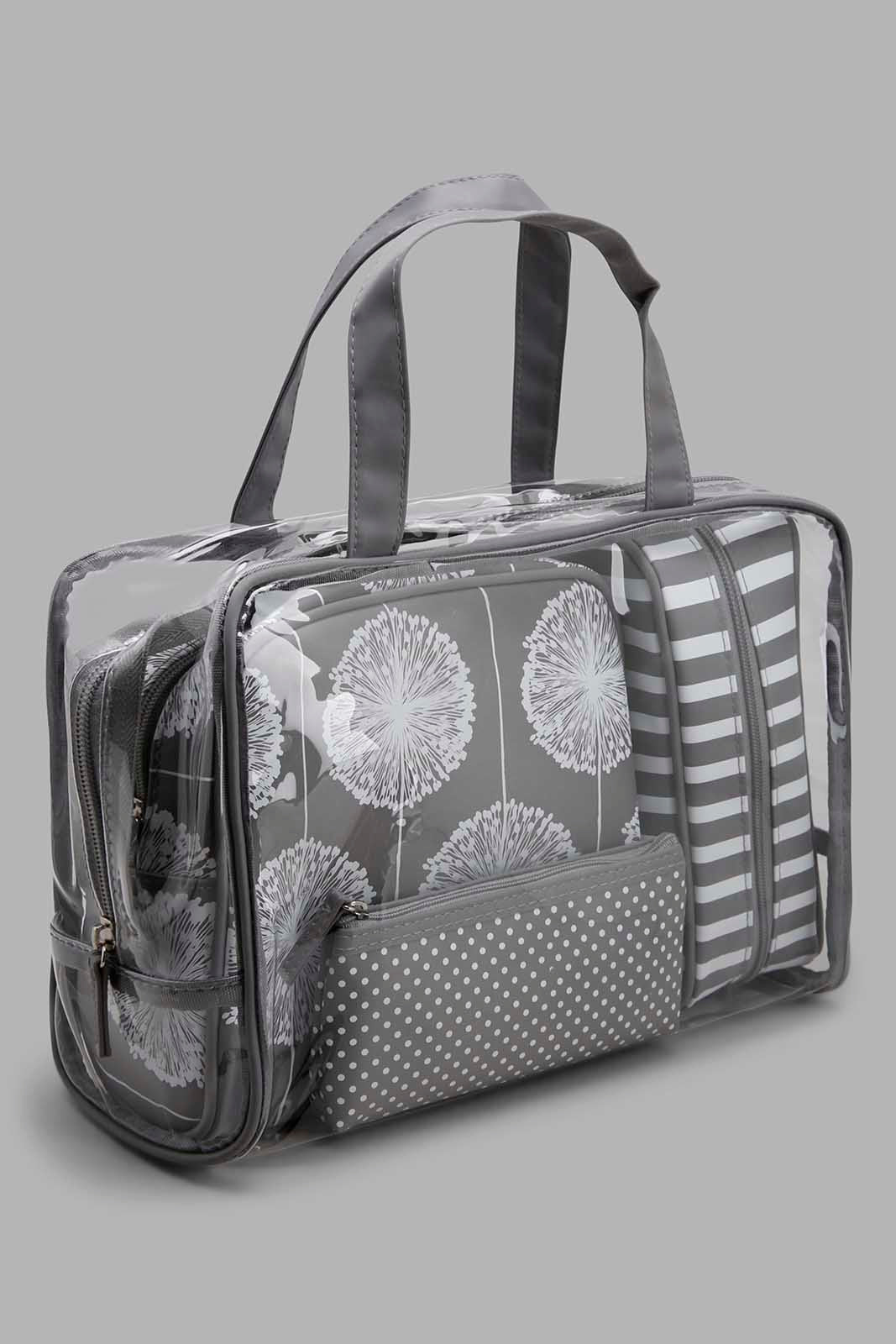 Redtag-Grey-And-White-Polka-Printed-Cosmetic-Pouches-Category:Cosmetics,-Colour:Grey,-Filter:Women's-Accessories,-New-In,-New-In-Women-ACC,-Non-Sale,-Section:Women,-W22O,-Women-Cosmetics-Women-