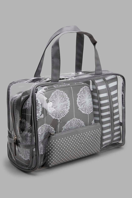 Redtag-Grey-And-White-Polka-Printed-Cosmetic-Pouches-Category:Cosmetics,-Colour:Grey,-Filter:Women's-Accessories,-New-In,-New-In-Women-ACC,-Non-Sale,-Section:Women,-W22O,-Women-Cosmetics-Women-