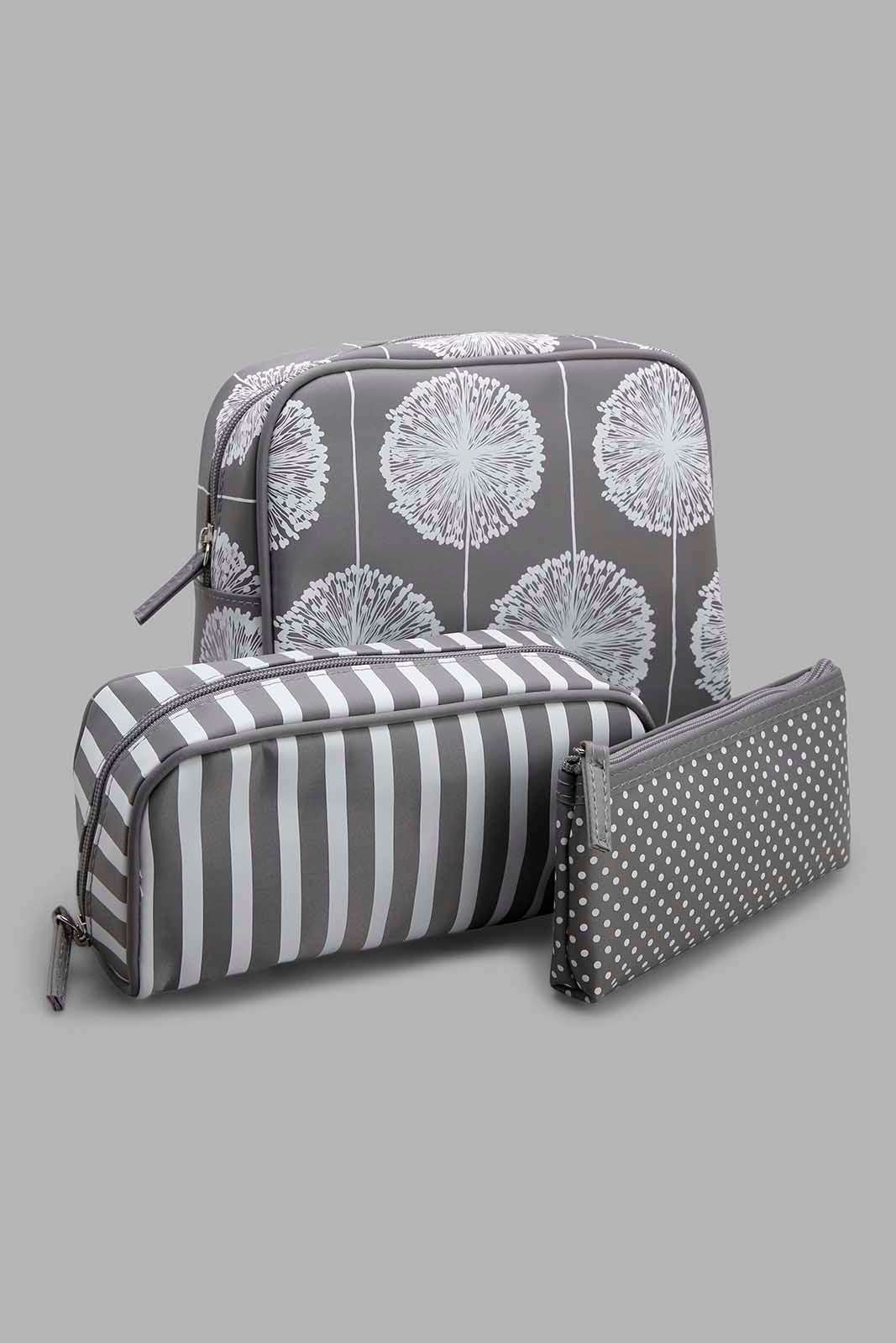 Redtag-Grey-And-White-Polka-Printed-Cosmetic-Pouches-Category:Cosmetics,-Colour:Grey,-Filter:Women's-Accessories,-New-In,-New-In-Women-ACC,-Non-Sale,-Section:Women,-W22O,-Women-Cosmetics-Women-