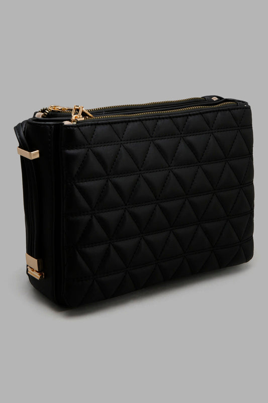 Redtag-Black-Quilted-Cross-Body-Bag-Category:Bags,-Colour:Black,-Filter:Women's-Accessories,-New-In,-New-In-Women-ACC,-Non-Sale,-Section:Women,-W22O,-Women-Bags-Women-
