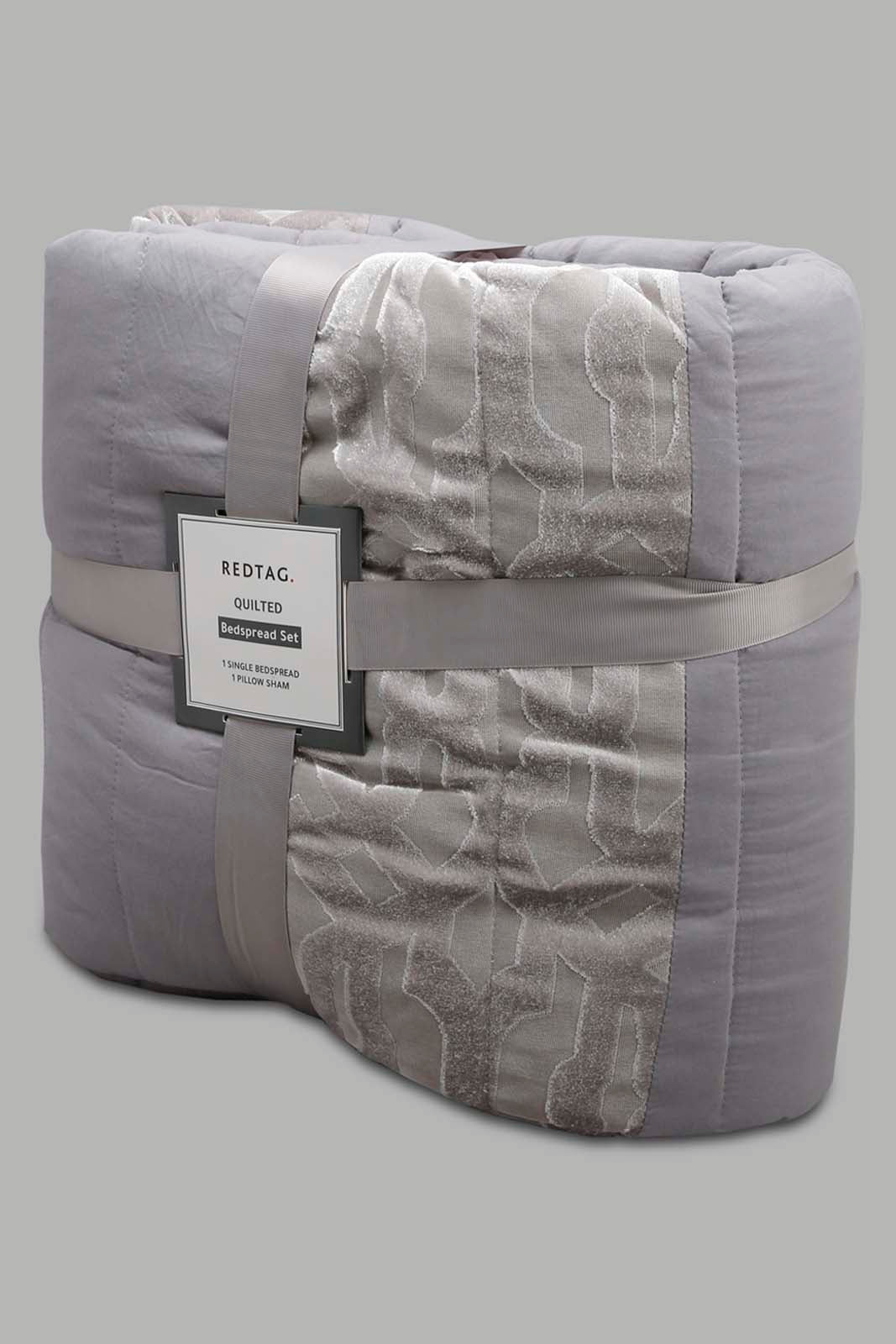 Redtag-Grey-2-Piece-Cut-Velvet-Bedspread-Set-(Single-Size)-Category:Bedspreads,-Colour:Grey,-Deals:New-In,-Filter:Home-Bedroom,-HMW-BED-Bedspreads,-New-In-HMW-BED,-Non-Sale,-Section:Homewares,-W22A-Home-Bedroom-