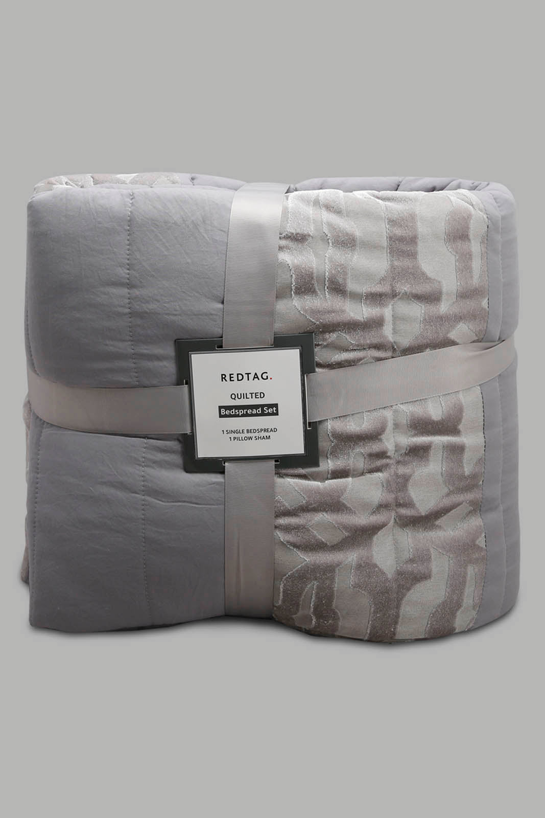 Redtag-Grey-2-Piece-Cut-Velvet-Bedspread-Set-(Single-Size)-Category:Bedspreads,-Colour:Grey,-Deals:New-In,-Filter:Home-Bedroom,-HMW-BED-Bedspreads,-New-In-HMW-BED,-Non-Sale,-Section:Homewares,-W22A-Home-Bedroom-
