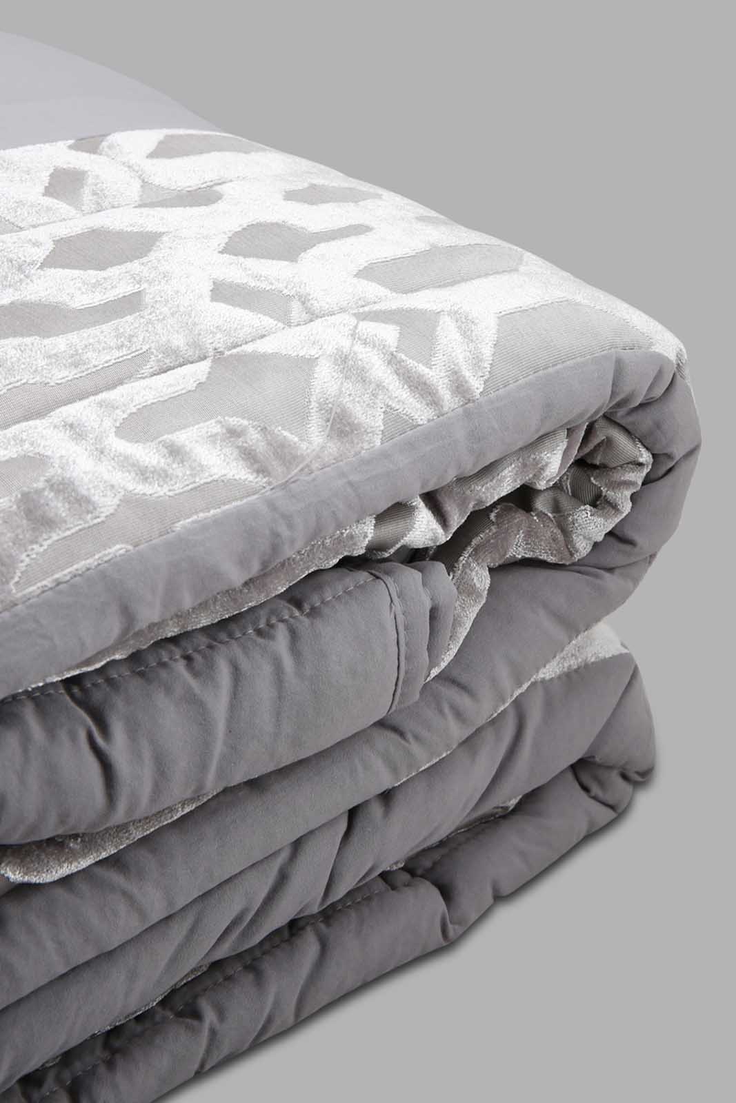 Redtag-Grey-3-Piece-Cut-Velvet-Bedspread-Set-(Double-Size)-Category:Bedspreads,-Colour:Grey,-Deals:New-In,-Filter:Home-Bedroom,-HMW-BED-Bedspreads,-New-In-HMW-BED,-Non-Sale,-Section:Homewares,-W22A-Home-Bedroom-