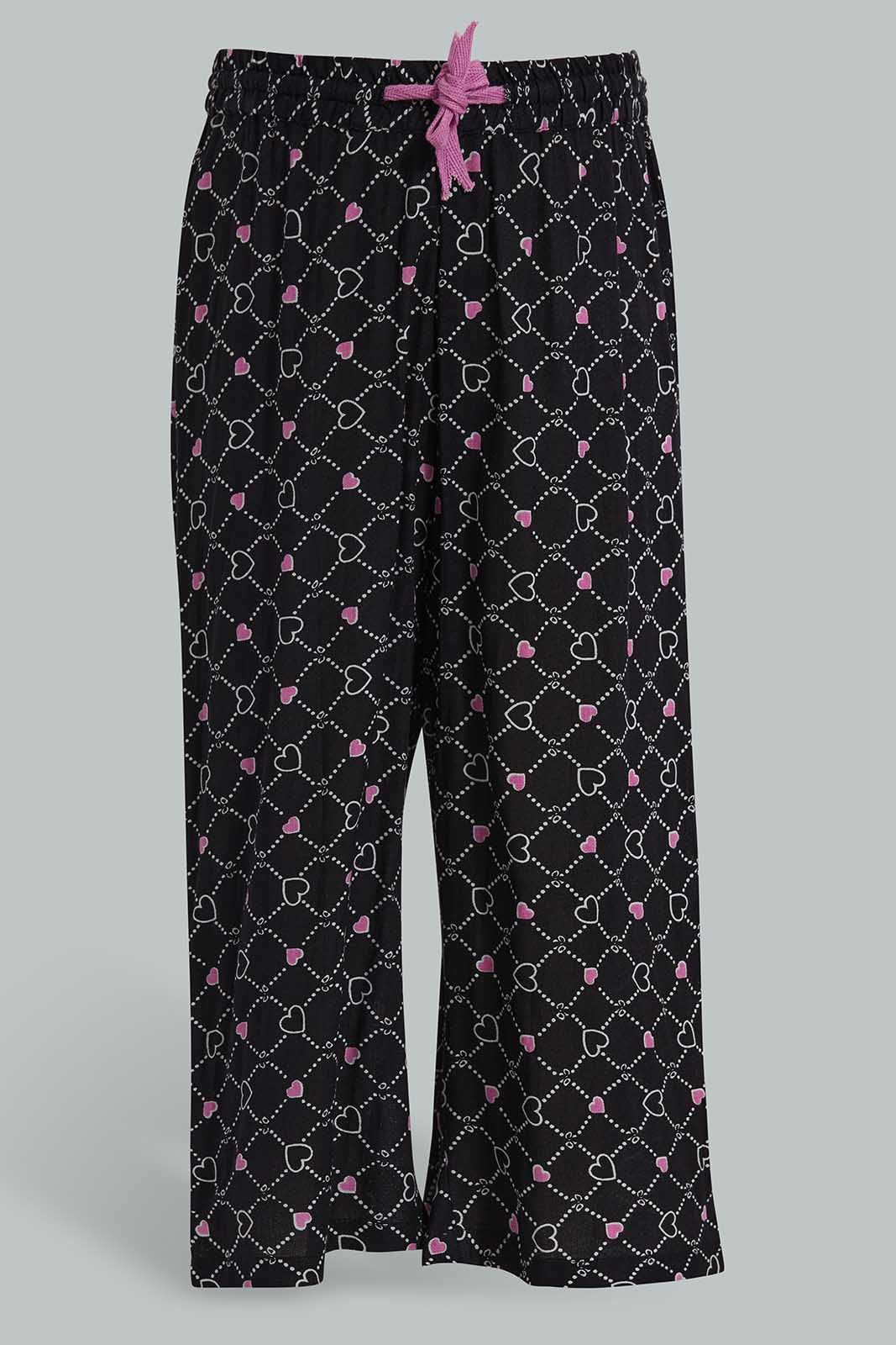 Redtag-Black-Printed-Wide-Leg-Trouser-Category:Trousers,-Colour:Black,-Deals:New-In,-Filter:Girls-(2-to-8-Yrs),-GIR-Trousers,-New-In-GIR-APL,-Non-Sale,-Section:Girls-(0-to-14Yrs),-W22O-Girls-2 to 8 Years