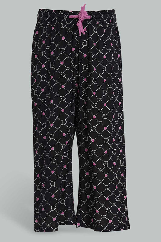 Redtag-Black-Printed-Wide-Leg-Trouser-Category:Trousers,-Colour:Black,-Deals:New-In,-Filter:Girls-(2-to-8-Yrs),-GIR-Trousers,-New-In-GIR-APL,-Non-Sale,-Section:Girls-(0-to-14Yrs),-W22O-Girls-2 to 8 Years