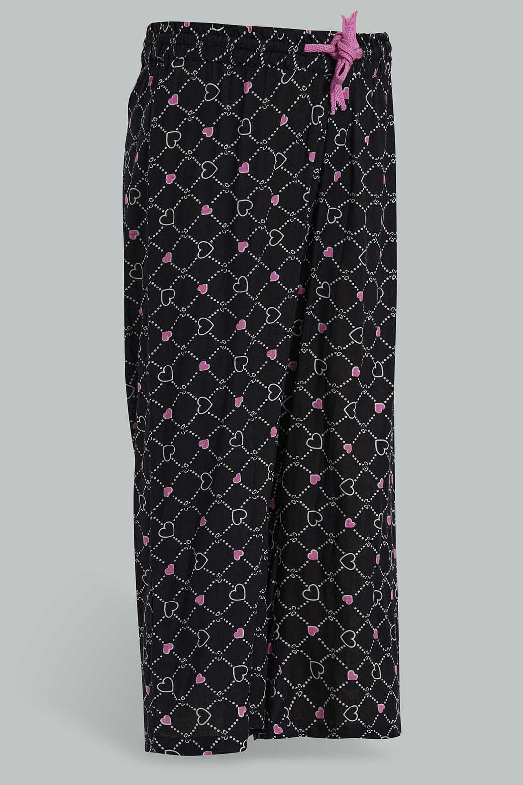 Redtag-Black-Printed-Wide-Leg-Trouser-Category:Trousers,-Colour:Black,-Deals:New-In,-Filter:Girls-(2-to-8-Yrs),-GIR-Trousers,-New-In-GIR-APL,-Non-Sale,-Section:Girls-(0-to-14Yrs),-W22O-Girls-2 to 8 Years