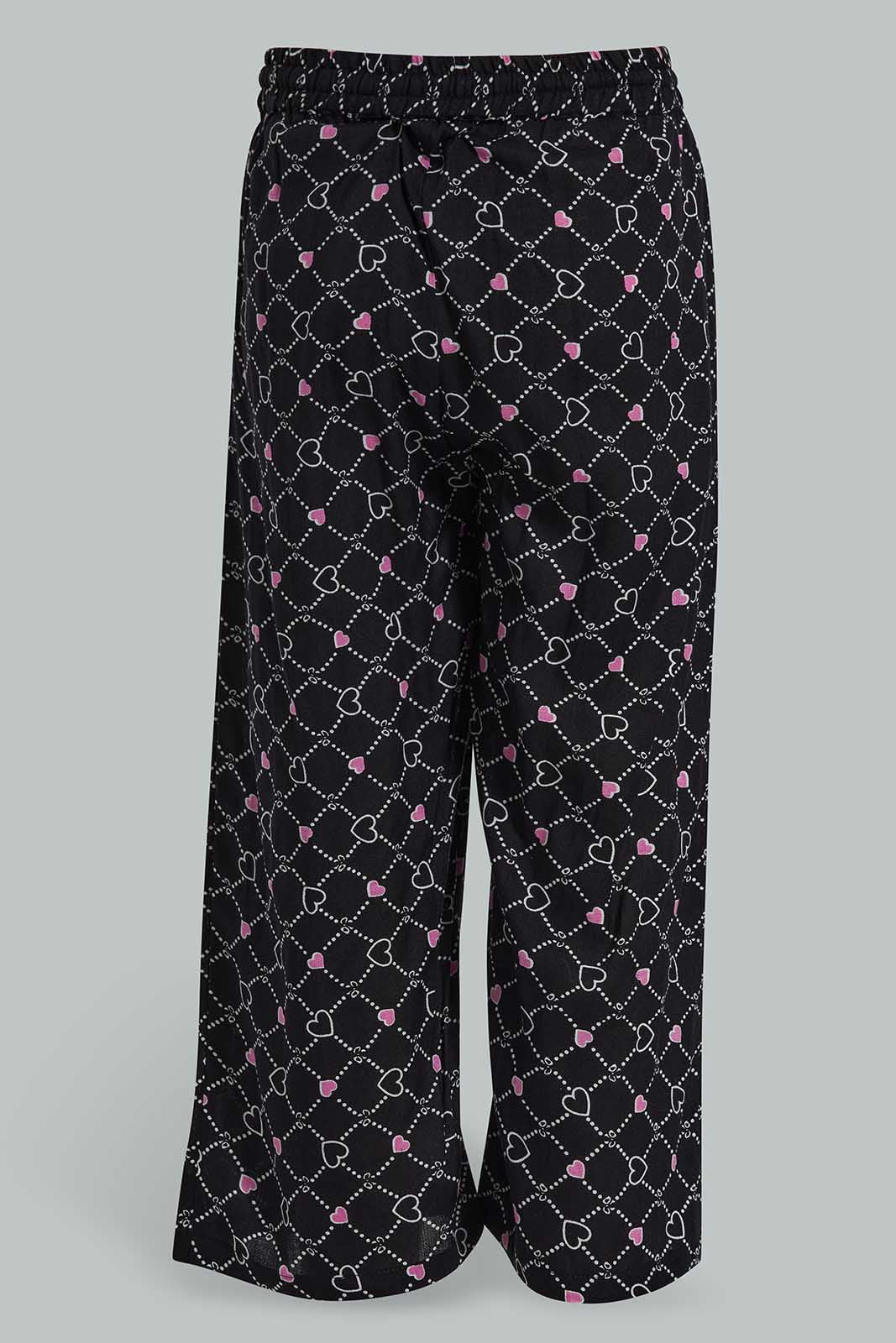 Redtag-Black-Printed-Wide-Leg-Trouser-Category:Trousers,-Colour:Black,-Deals:New-In,-Filter:Girls-(2-to-8-Yrs),-GIR-Trousers,-New-In-GIR-APL,-Non-Sale,-Section:Girls-(0-to-14Yrs),-W22O-Girls-2 to 8 Years