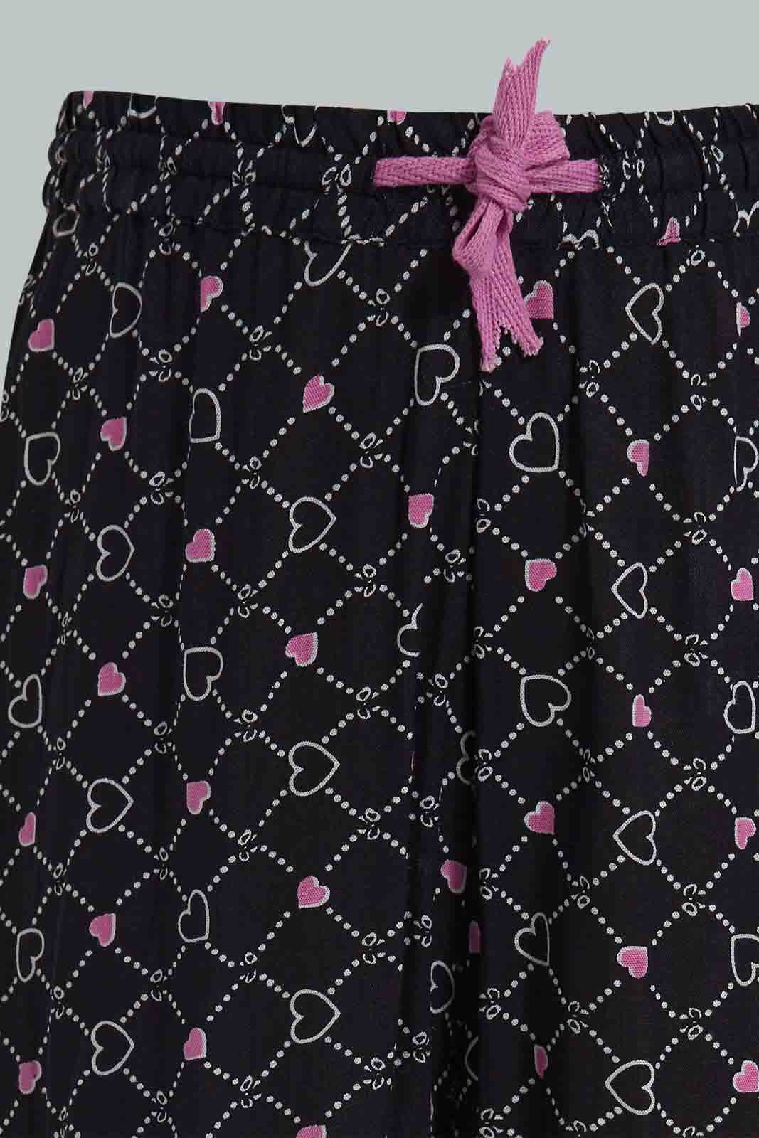 Redtag-Black-Printed-Wide-Leg-Trouser-Category:Trousers,-Colour:Black,-Deals:New-In,-Filter:Girls-(2-to-8-Yrs),-GIR-Trousers,-New-In-GIR-APL,-Non-Sale,-Section:Girls-(0-to-14Yrs),-W22O-Girls-2 to 8 Years
