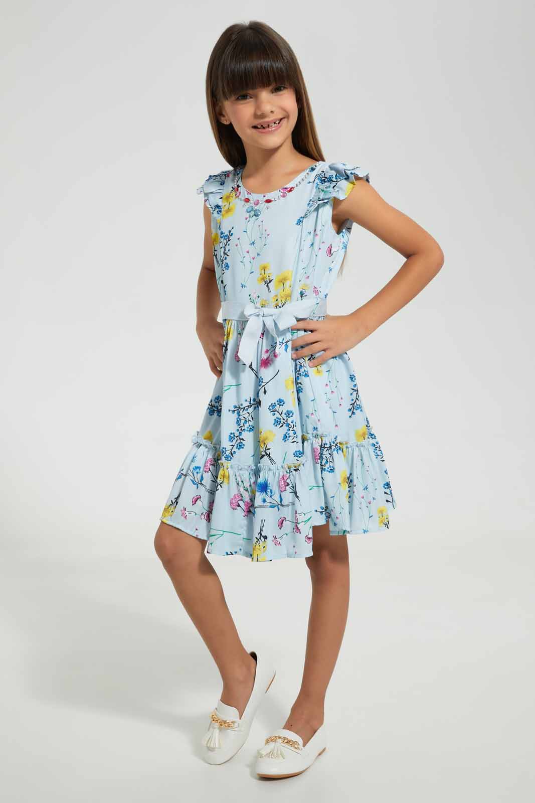 Redtag-Multi-Colored-Floral-Aop-Dress-Dresses-Girls-2 to 8 Years