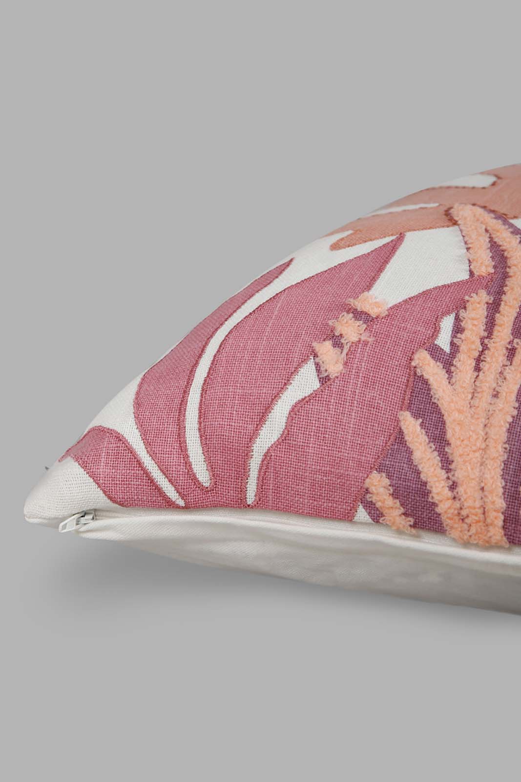 Redtag-White-With-Pink-Leaf-Design-Cushion-Category:Cushions,-Colour:Pink,-Deals:New-In,-Filter:Home-Bedroom,-HMW-BED-Cushions,-Naya,-New-In-HMW-BED,-Non-Sale,-Section:Homewares,-W22O-Home-Bedroom-