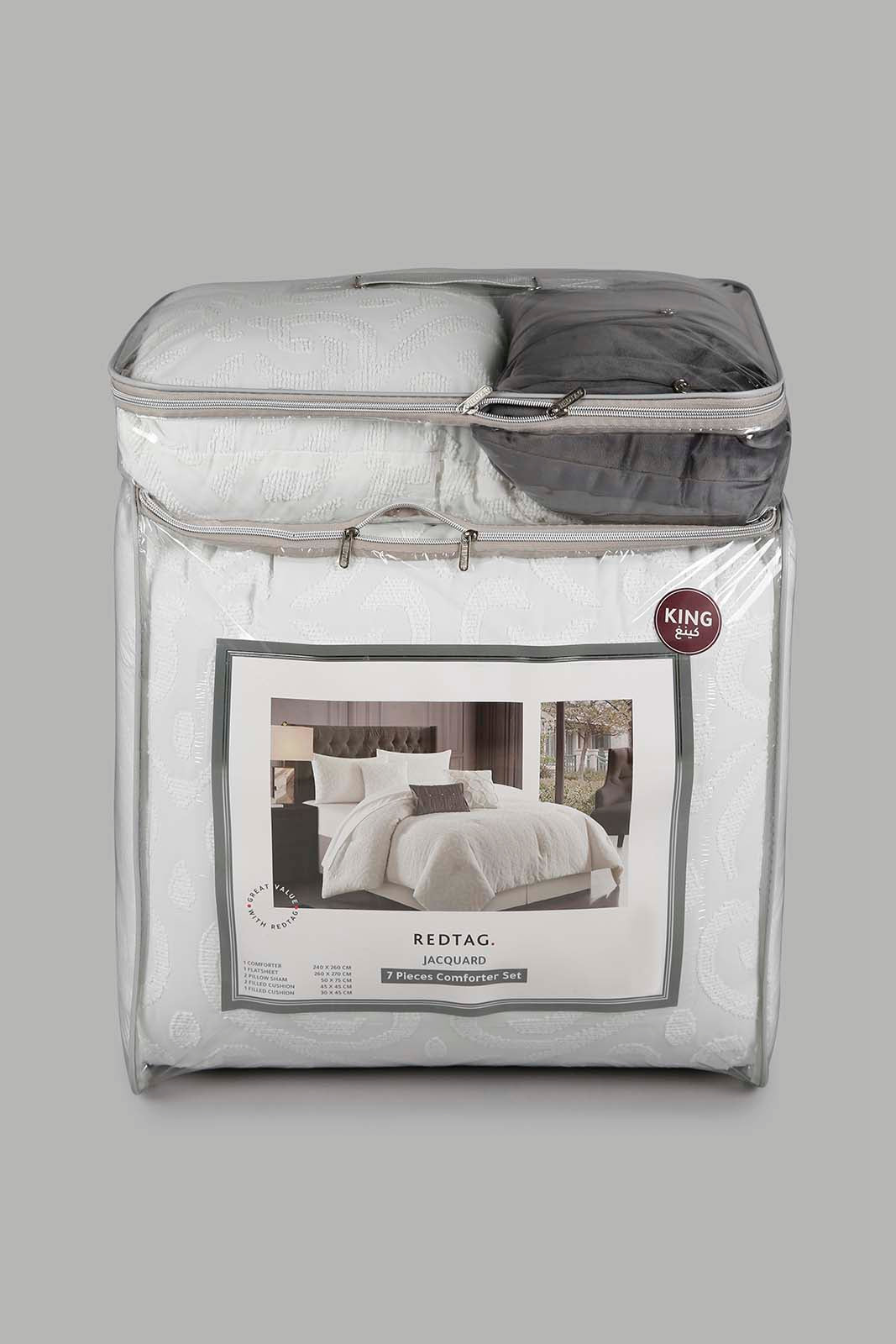Redtag-Ivory-Jacquard-7-Piece-Comforter-Set-(King-Size)-Category:Comforters,-Colour:Ivory,-Deals:New-In,-Filter:Home-Bedroom,-HMW-BED-Comforters,-New-In-HMW-BED,-Non-Sale,-Section:Homewares,-W22O-Home-Bedroom-