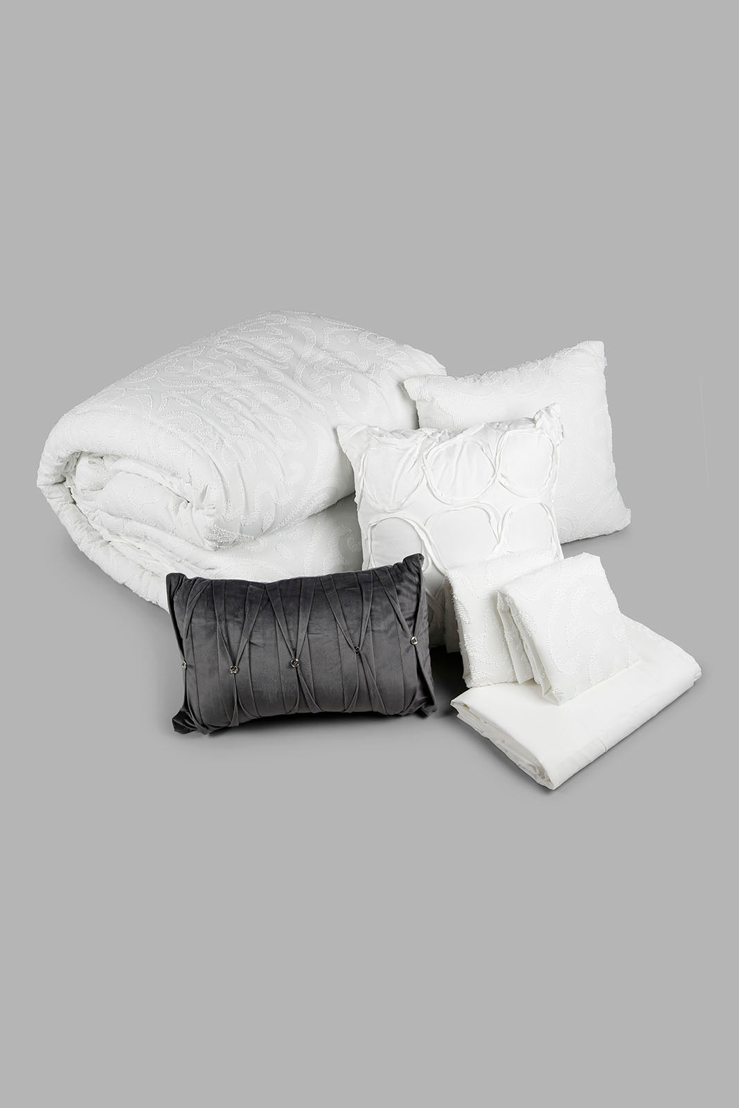 Redtag-Ivory-Jacquard-7-Piece-Comforter-Set-(King-Size)-Category:Comforters,-Colour:Ivory,-Deals:New-In,-Filter:Home-Bedroom,-HMW-BED-Comforters,-New-In-HMW-BED,-Non-Sale,-Section:Homewares,-W22O-Home-Bedroom-