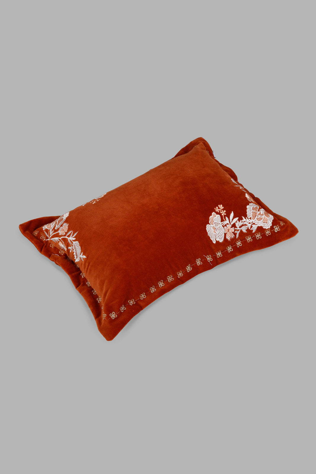 Redtag-Terracotta-Embroidered-Cushion-Category:Cushions,-Colour:Red,-Deals:New-In,-Filter:Home-Bedroom,-Harmony,-HMW-BED-Cushions,-New-In-HMW-BED,-Non-Sale,-Section:Homewares,-W22O-Home-Bedroom-