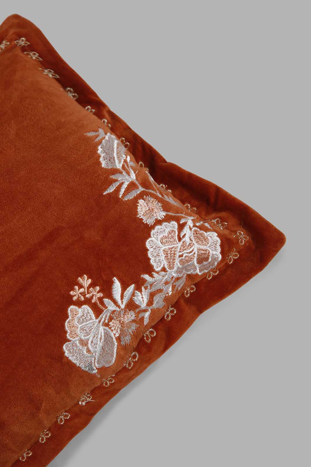 Redtag-Terracotta-Embroidered-Cushion-Category:Cushions,-Colour:Red,-Deals:New-In,-Filter:Home-Bedroom,-Harmony,-HMW-BED-Cushions,-New-In-HMW-BED,-Non-Sale,-Section:Homewares,-W22O-Home-Bedroom-